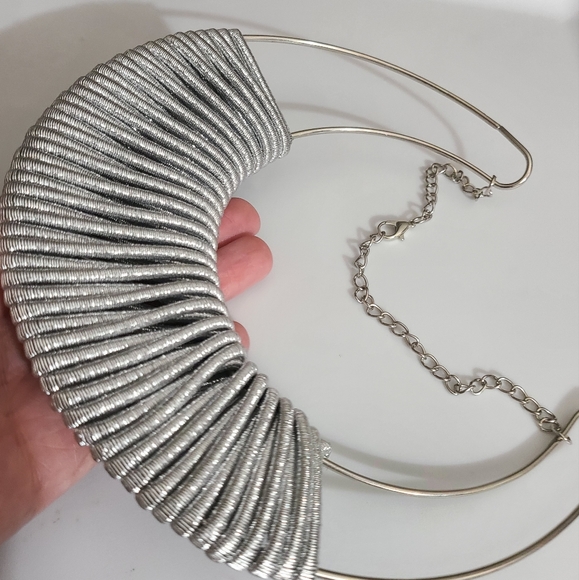 Huge silver boho necklace statement sparkly metallic adjustable - Picture 12 of 14